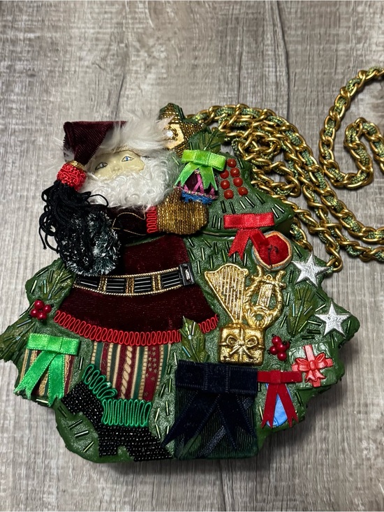 Mary Frances Handbags - Mary Frances Green Velvet Santa Tree Embellished Crossbody Bag